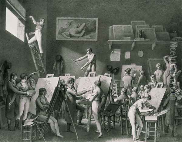 The Studio of Jacques Louis David (1748-1825) Oil Painting - Jean Henri Cless