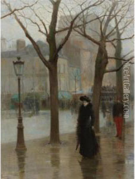 Paris Street In Winter Oil Painting - Paul Cornoyer