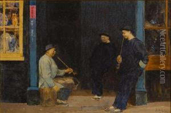 Scenes From Chinatown, San Francisco Oil Painting - John Herbert Evelyn Partington