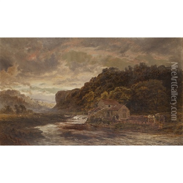 A Woodman's Cottage By A River Oil Painting - Robert Gallon
