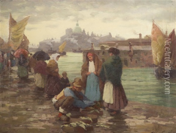 Market In Venice Oil Painting - Rudolph Jelinek
