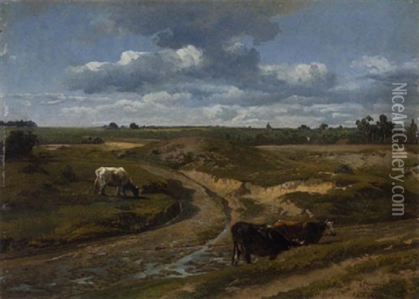 Drei Kuhe In Weidelandschaft Oil Painting - Jean Francois Xavier Roffiaen