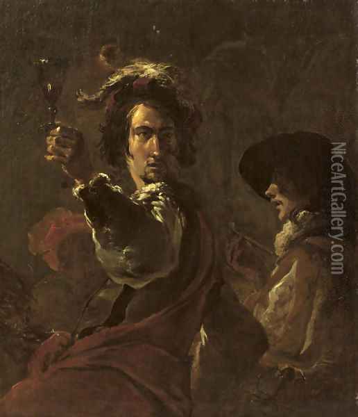 Two soldiers drinking and smoking Oil Painting - Leonaert Bramer