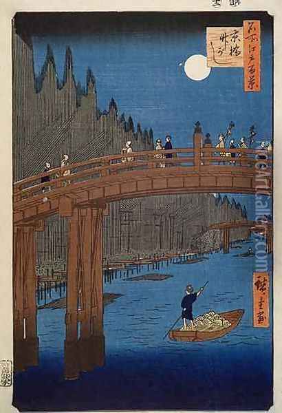 Kyoto bridge by moonlight from the series 100 Views of Edo Oil Painting - Utagawa or Ando Hiroshige