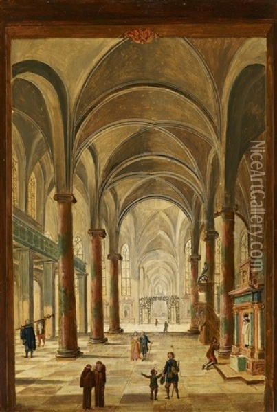Church Interior With Groyne Vaulting Oil Painting - Christian Stoecklin