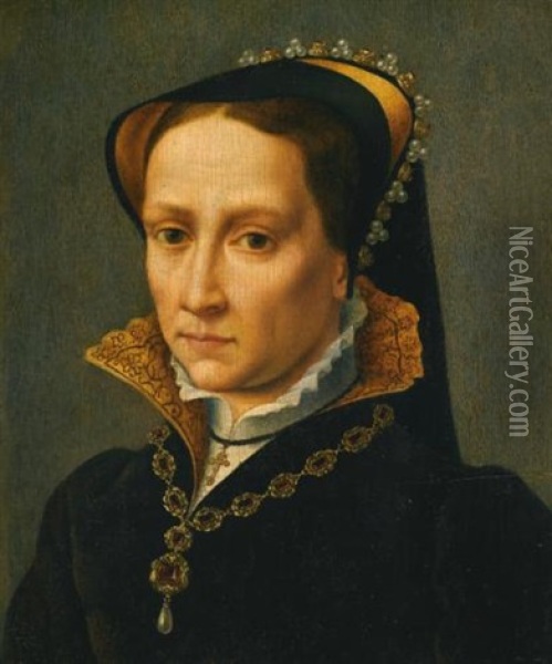 Portrait Of Queen Mary I (1516-1558) Oil Painting - Antonis Mor Van Dashorst