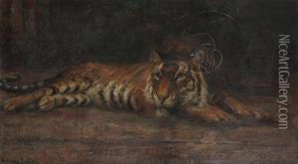 Bengal Tiger (in The Antwerp Zoo) Oil Painting - Henri Van Muyden