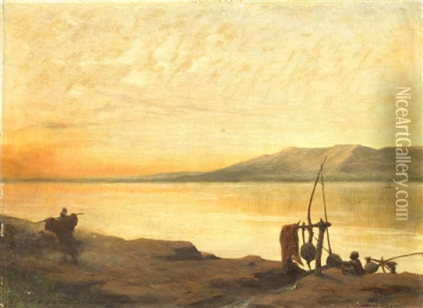 Szene Am Nil Im Abendlicht Oil Painting - Karel Ooms
