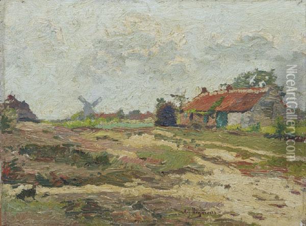 Rural View With A Windmill Beyond Oil Painting - Adrien Joseph Heymans