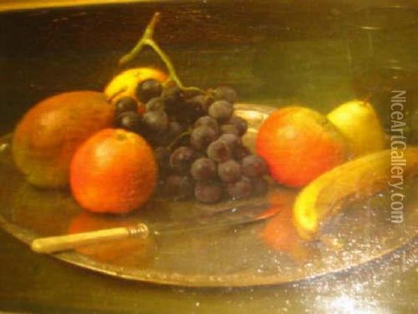 Still Life With Fruit On A Plate Oil Painting - Arthur Blackburn