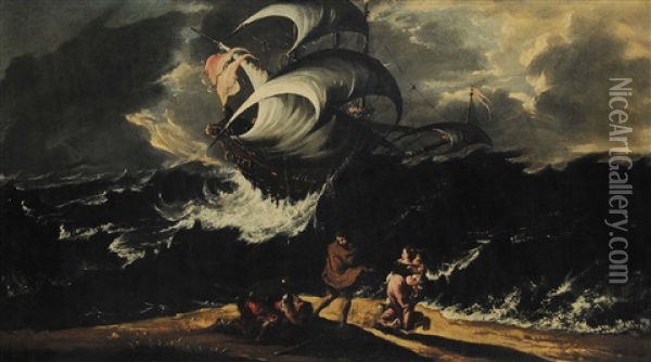 Tempesta Marina Con Barche E Velieri Oil Painting - Bartolomeo Pedon