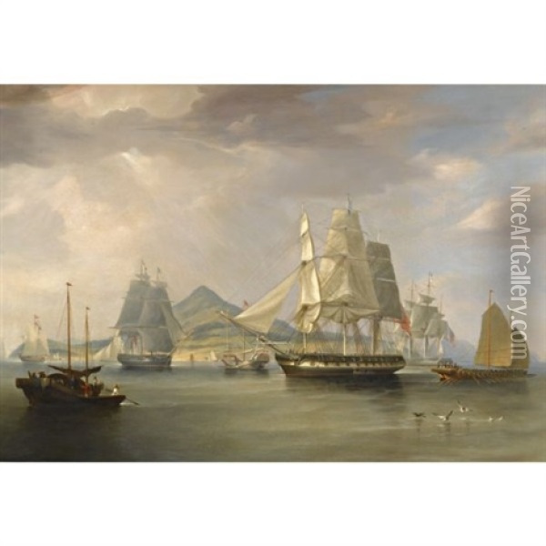 The Opium Ships At Lintin, China Oil Painting - William John Huggins