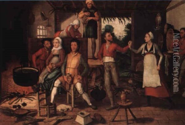 Peasants Dancing And Making Merry In An Interior Oil Painting - Pieter Aertsen