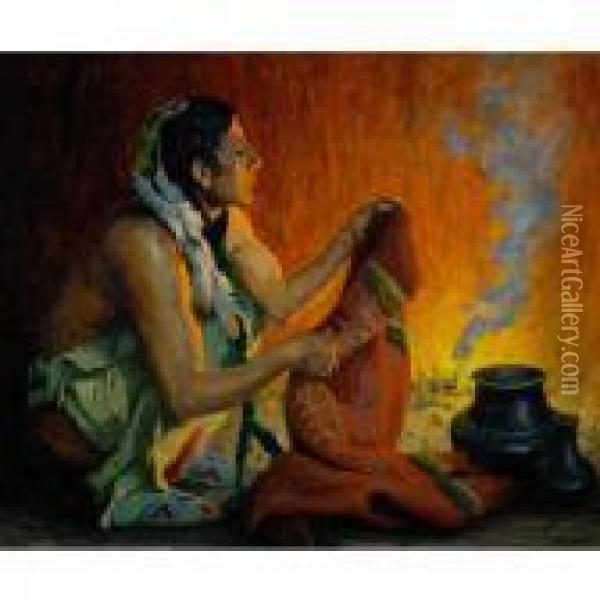 Smoke Ceremony Oil Painting - Eanger Irving Couse