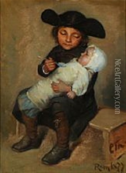 Italian Boy With A Little Child Oil Painting - Carl Thomsen