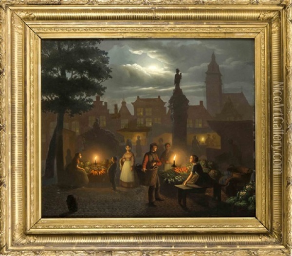 Nachtmarkt In Antwerpen Oil Painting - Petrus van Schendel