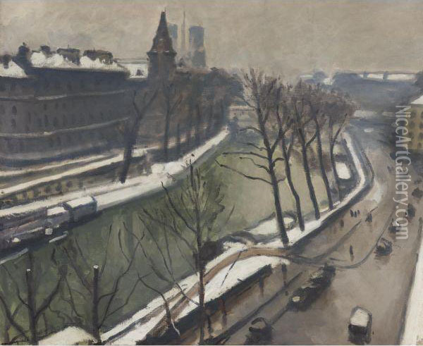 Paris, Quai Des Grands-augustins Sous La Neige Oil Painting - Albert Marquet