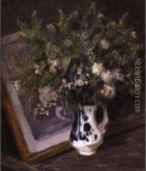 Flowers In A Delft Jug Oil Painting - Julian Alden Weir