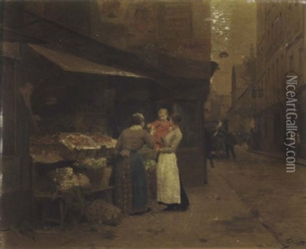 At The Fruit Stall Oil Painting - Victor Gabriel Gilbert