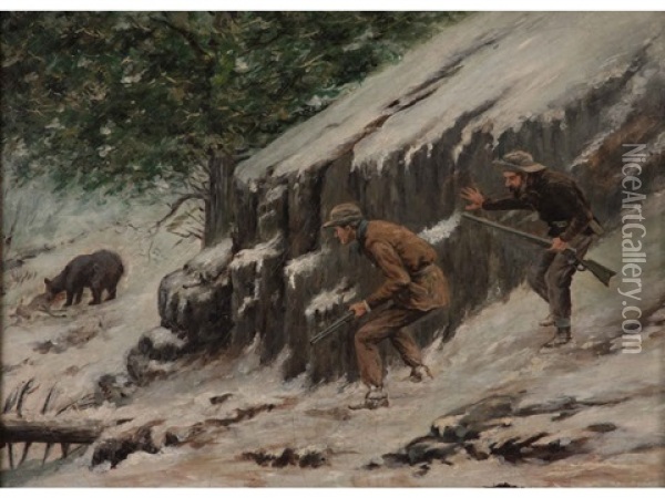 Bear Hunt Oil Painting - Arthur Burdett Frost Sr.
