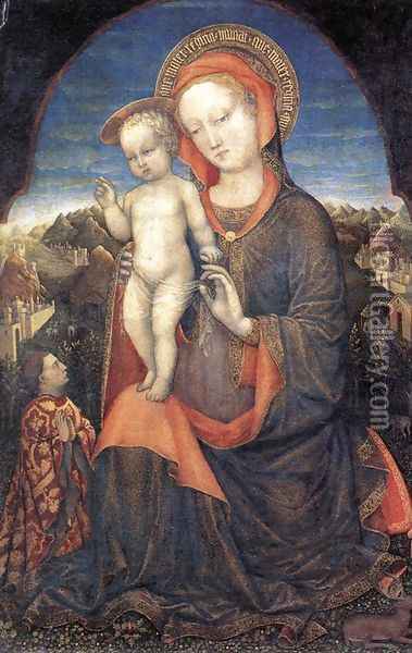 Madonna and Child Adored by Lionello d'Este c. 1450 Oil Painting - Jacopo Bellini