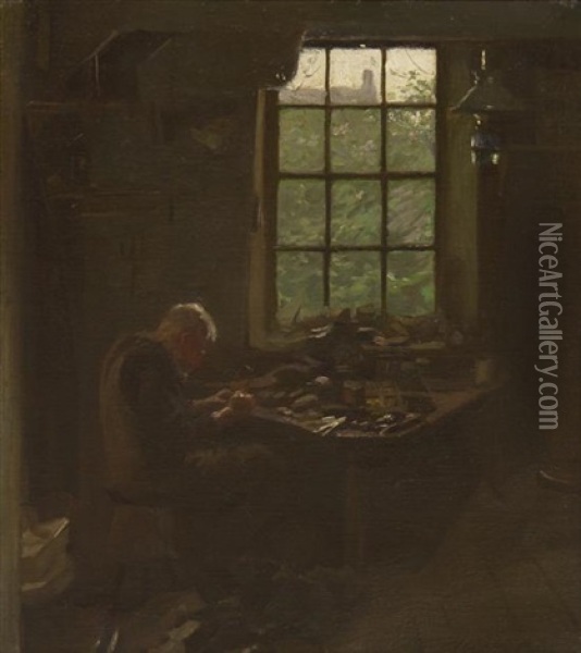 The Village Cobbler Oil Painting - Harold Harvey