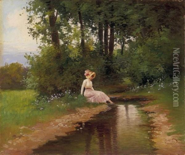 By The Cool Brook Oil Painting - Gyula, Julius Zorkoczy