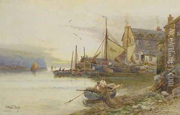 Fishing boats in the harbour at Polperro Oil Painting - Walker Stuart Lloyd