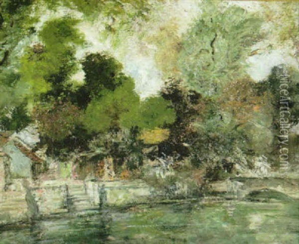 Am Flussufer Oil Painting - Gusztav Magyar Mannheimer