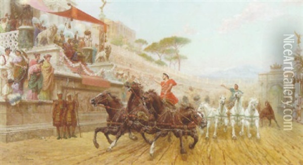Chariot Races Oil Painting - Ettore Forti