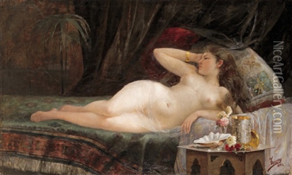 Lying Nude Oil Painting - Jozsef Koszta