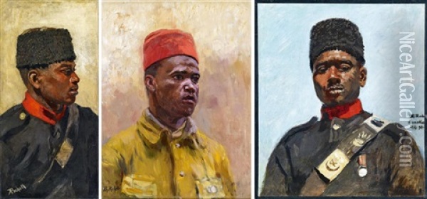 Drei Soldatenportrats Aus Dem Griechisch-turkischen Krieg Oil Painting - Theodor Rocholl