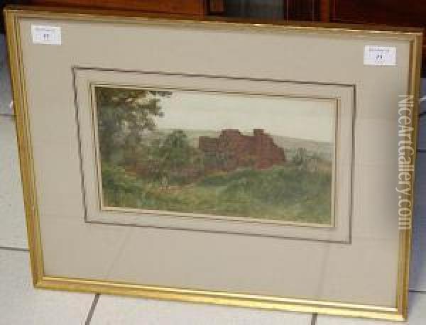Figure Approaching A Country House Oil Painting - John Wainwright