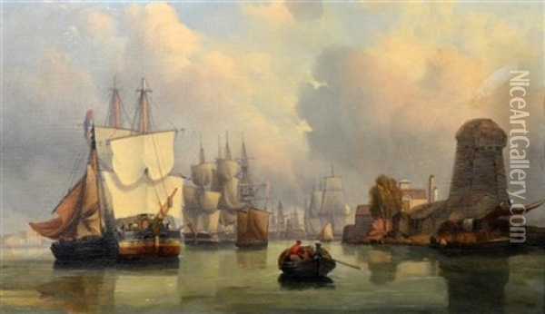 Docked Galleons Oil Painting - George William Crawford Chambers