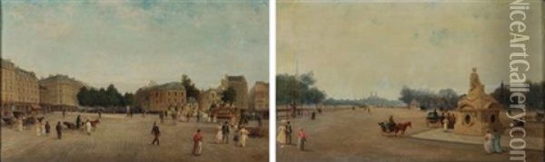 Place De La Concorde; Champs-elysees (2 Works) Oil Painting - Frederic Gillet