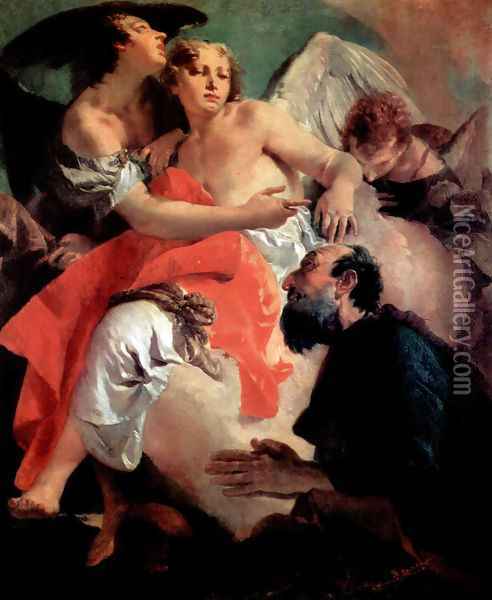 Abraham and the angels counterpart, Hagar and Ismael Oil Painting - Giovanni Battista Tiepolo