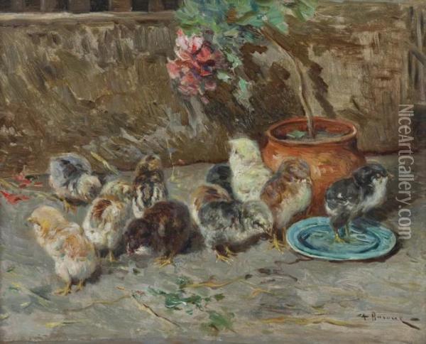 Pulcini Nell'aia Oil Painting - Carlo Adolfo Barone