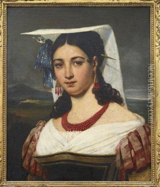 Portrait D'une Italienne Oil Painting - Joseph Desire Court