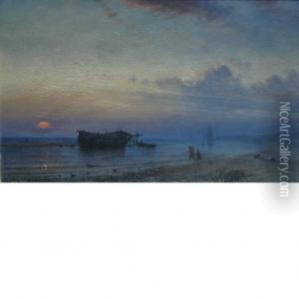 Moonrise On The Coast Oil Painting - Petrus Paulus Schiedges