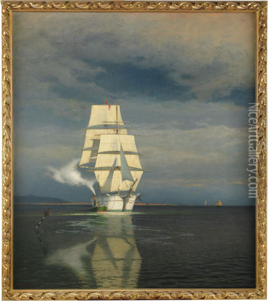 Briggflankerad Av Lotsbat I Skargard Oil Painting - Carl Wilhelm Barth