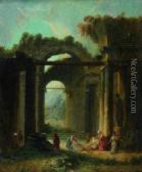 lavandieres Dans Des Ruines Antiques Oil Painting - Hubert Robert