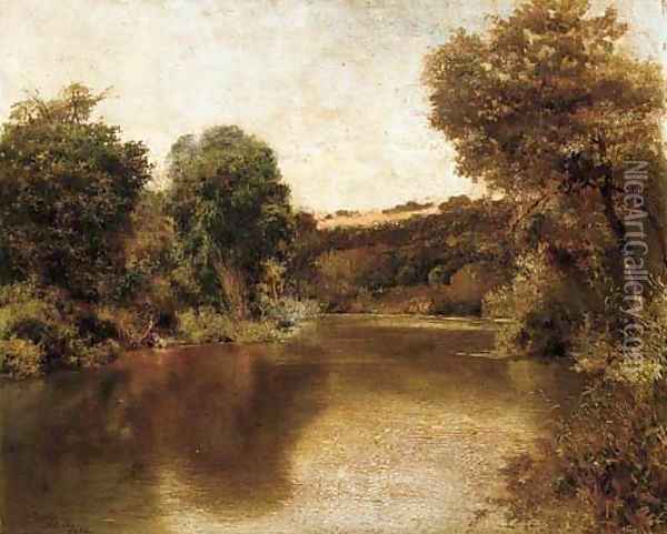 A tranquil stretch of river, Alcala Oil Painting - Josi Pinelo Llull