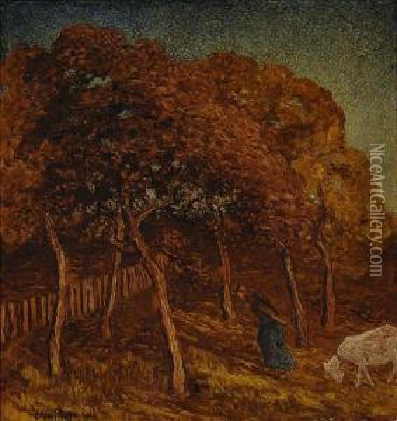 Female Farmer With A Goat Oil Painting - Cornelis Albert Van Assendelft