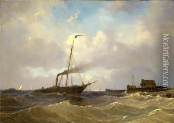 Dampfschiff An Bewegter Meereskuste Oil Painting - Petrus Paulus Schiedges