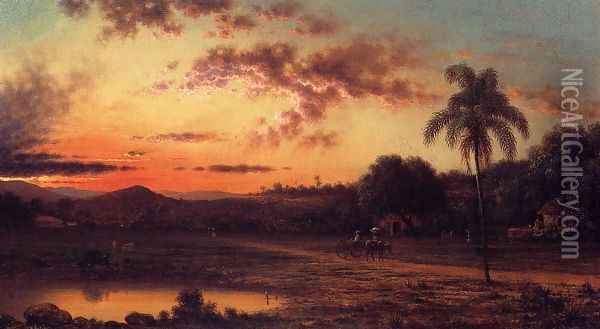 Sunset A Scene In Brazil Oil Painting - Martin Johnson Heade