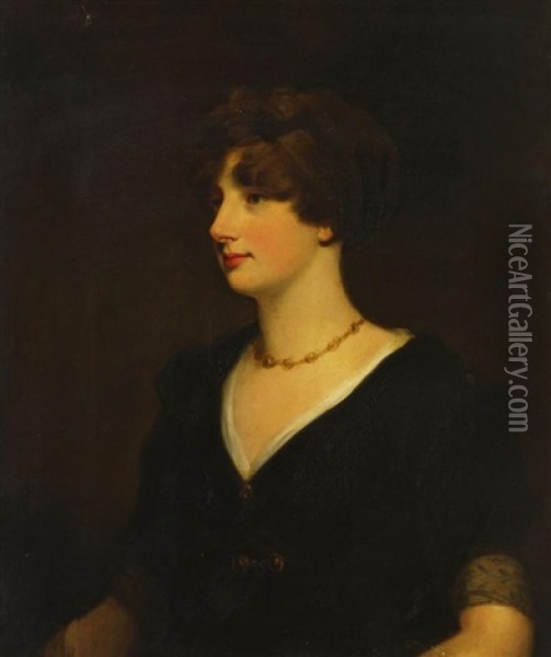 Portrait Of Jane, Daughter Of Lt. Gen. Sir Thomas Spencer Wilson Bt., Half Length, In A Black Lace Dress Oil Painting - Sir John Hoppner