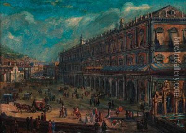 Piazza Del Palazzo Reale, Naples Oil Painting - (circle of) Wittel, Gaspar van (Vanvitelli)