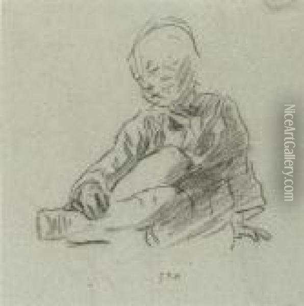 Study Of A Young Boy (recto); Study Of Arms (verso) Oil Painting - Jean-Francois Millet