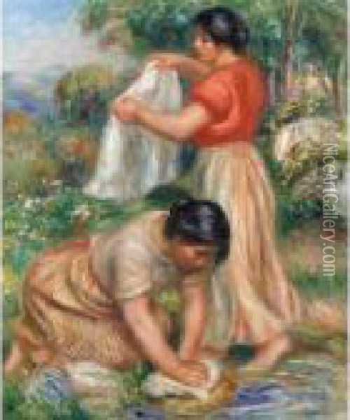 Les Laveuses Oil Painting - Pierre Auguste Renoir