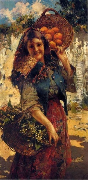 The Market Girl Oil Painting - Vincenzo Irolli